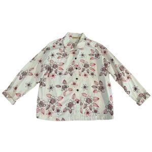 Bechamel Womens Size XL White Multi-Color Floral Embroidered Denim Shirt Jacket